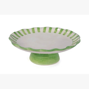 Ceramic Stripe Cake Stand, 10 x 10 x 3.75 Inches- Green