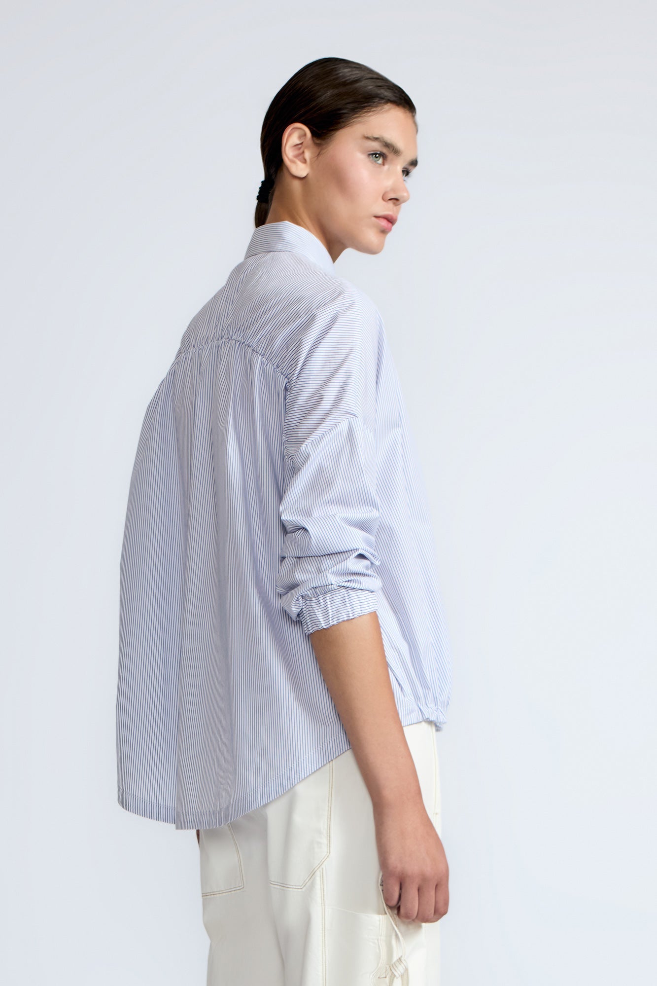 Hebe Asymmetrical Blouse | Light Blue Stripes
