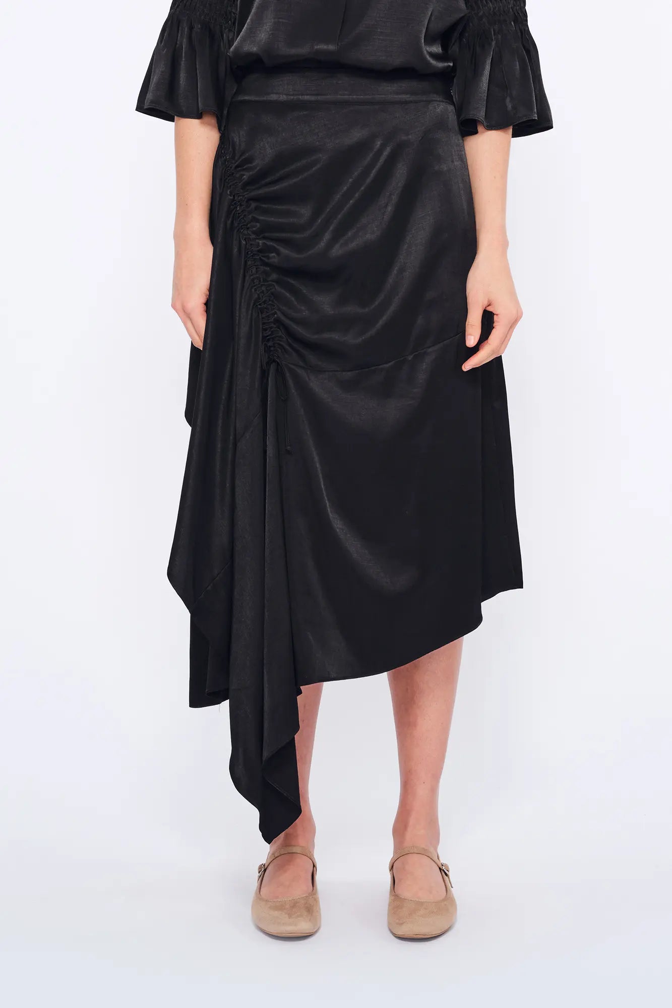 Olenka Asymmetric Ruched Skirt | Black