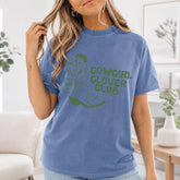 Cowgirl Clover Club Cowboy Boot Graphic T-Shirt | Royal Blue St. Patrick's Day Western Cotton Tee