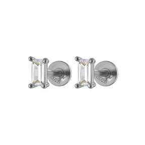 Single Baguette Flatback Sterling Silver Earring Stud