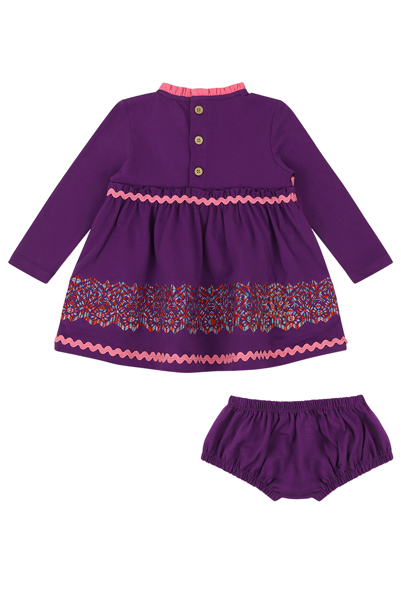 Mixed Up Clothing Long Sleeve Ruffle Trim Dress and Bloomer Set Purple Multicolor