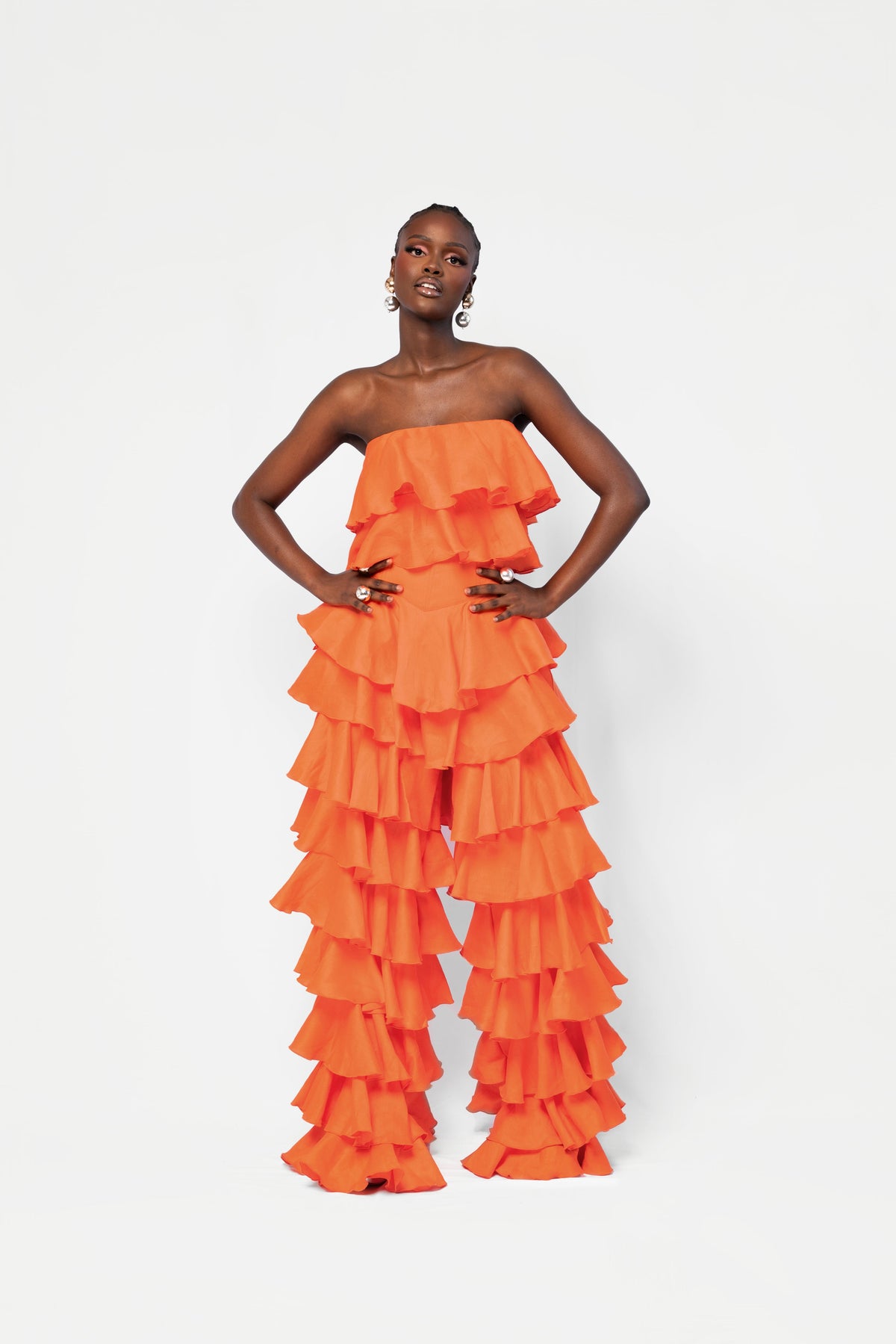 Linen KOKO Ruffle Top in Orange