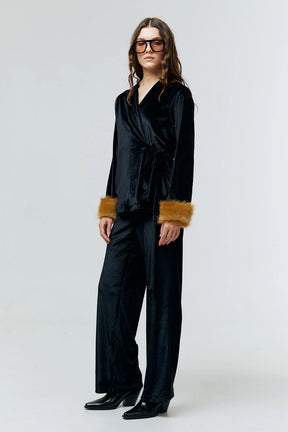 AURIELLE VELVET FUR CUFF TOP