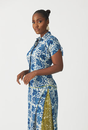 Oriri Abstract Indigo shirt dress