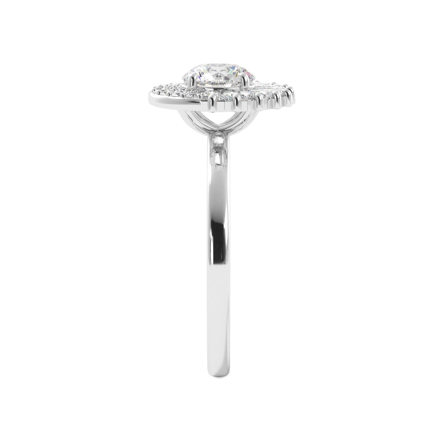 Round Tapered Baguette Halo Diamond Engagement Ring