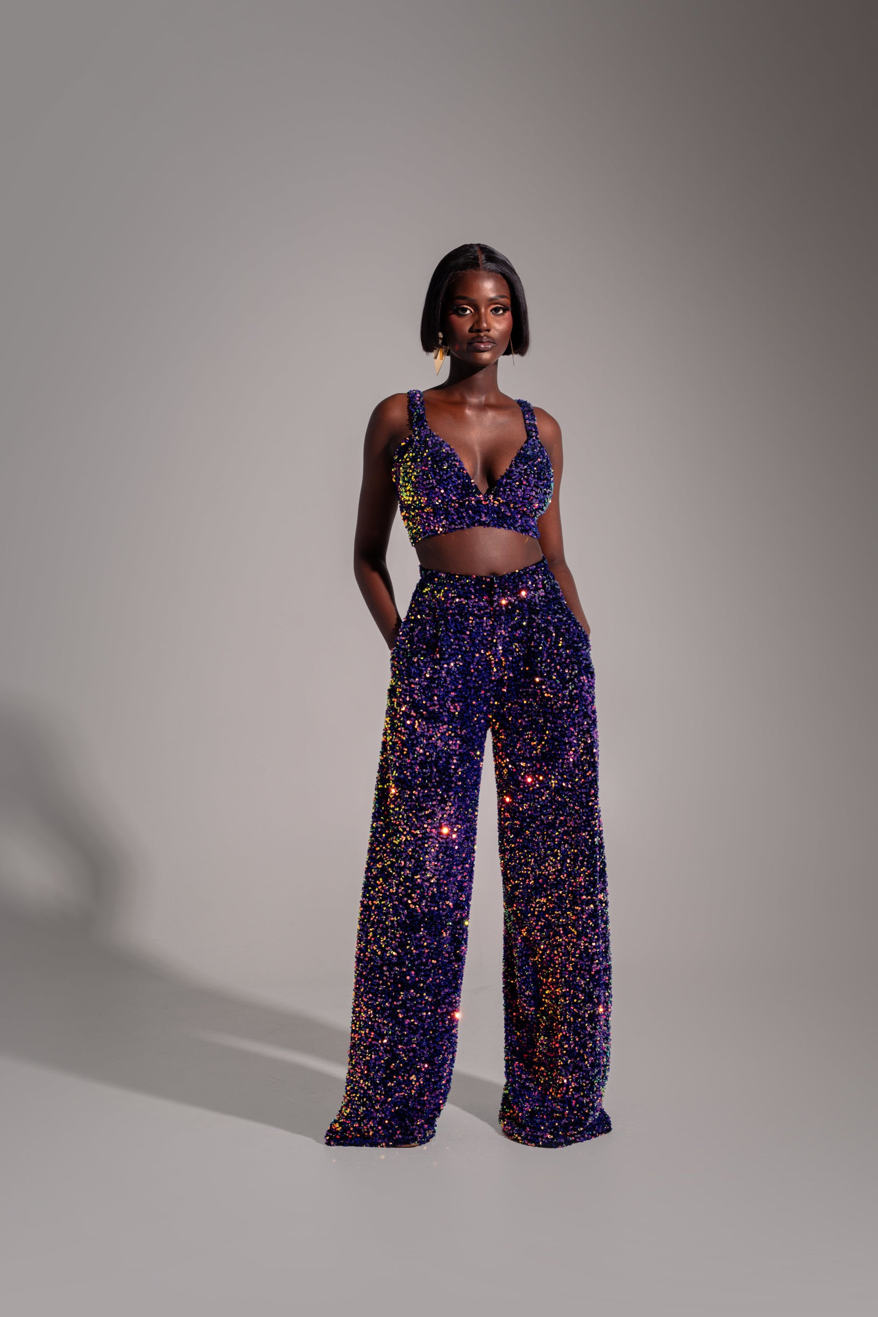 LIZA Sequin Bra Top in TANZANITE
