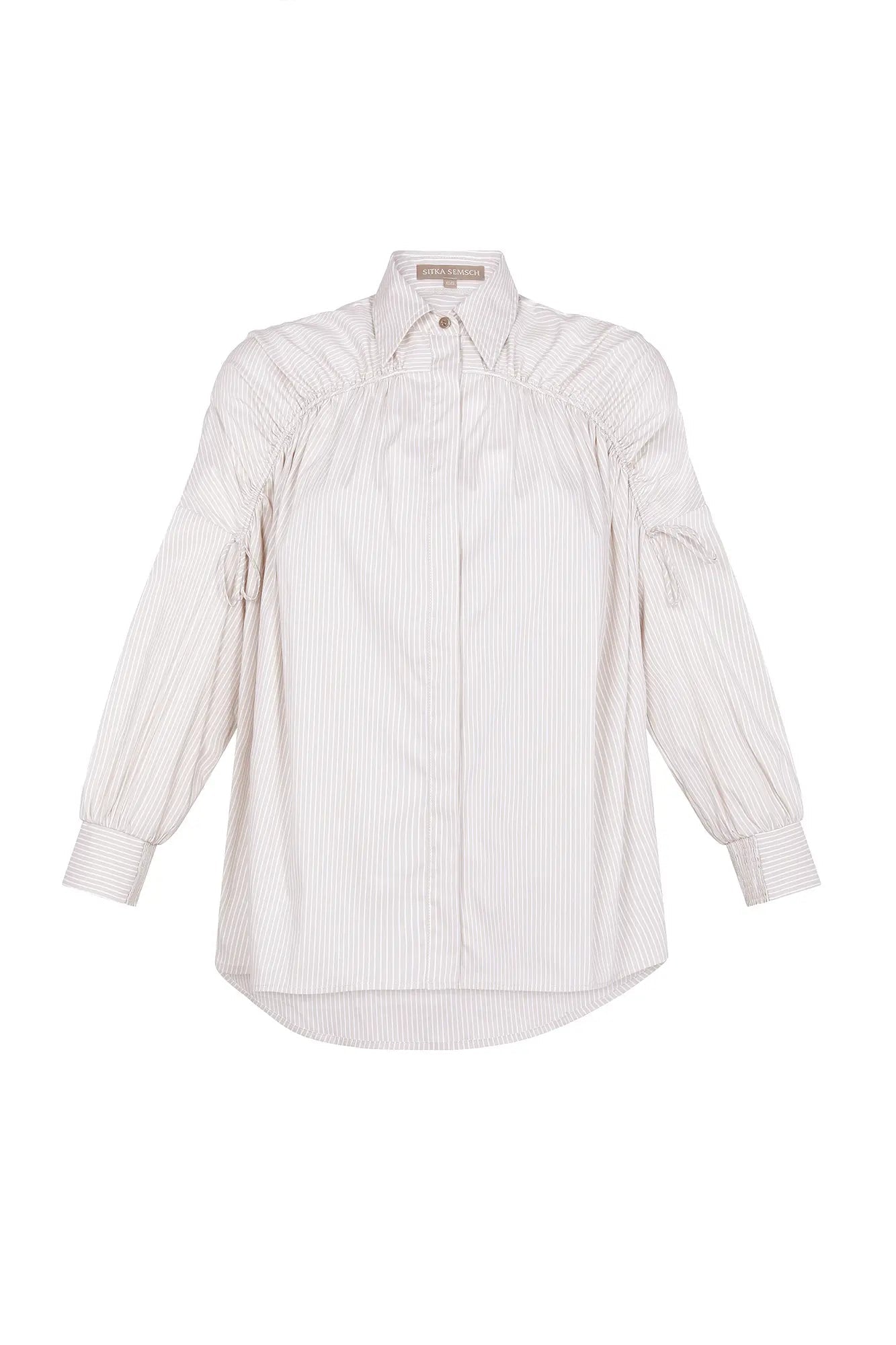 Star Gathered Shoulder Blouse | Striped Sand