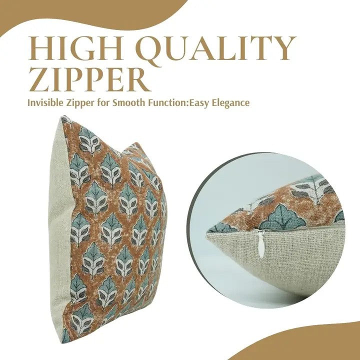 Indian Block Print Thick Linen Pillow Cover - Mayur