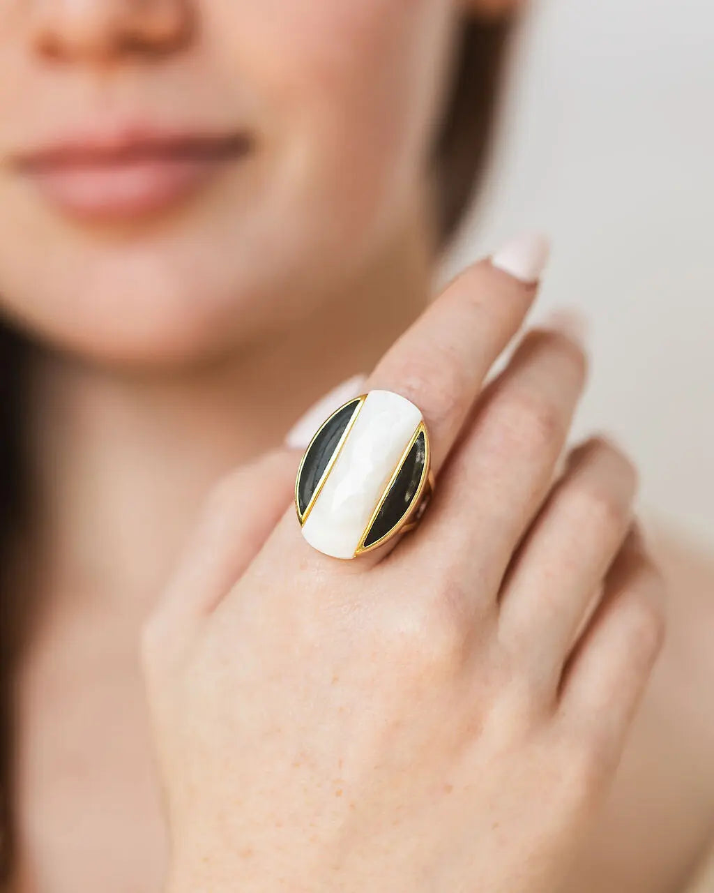Saraswati Mother of Pearl Boundaries Ring