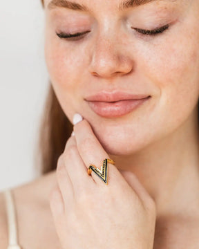 Valor V Bold Onyx 18K Gold Vermeil Ring