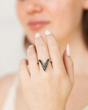 Valor Iconic V Onyx Silver Ring