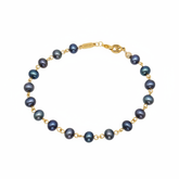 14k Gold Linked Black Pearl Bracelet