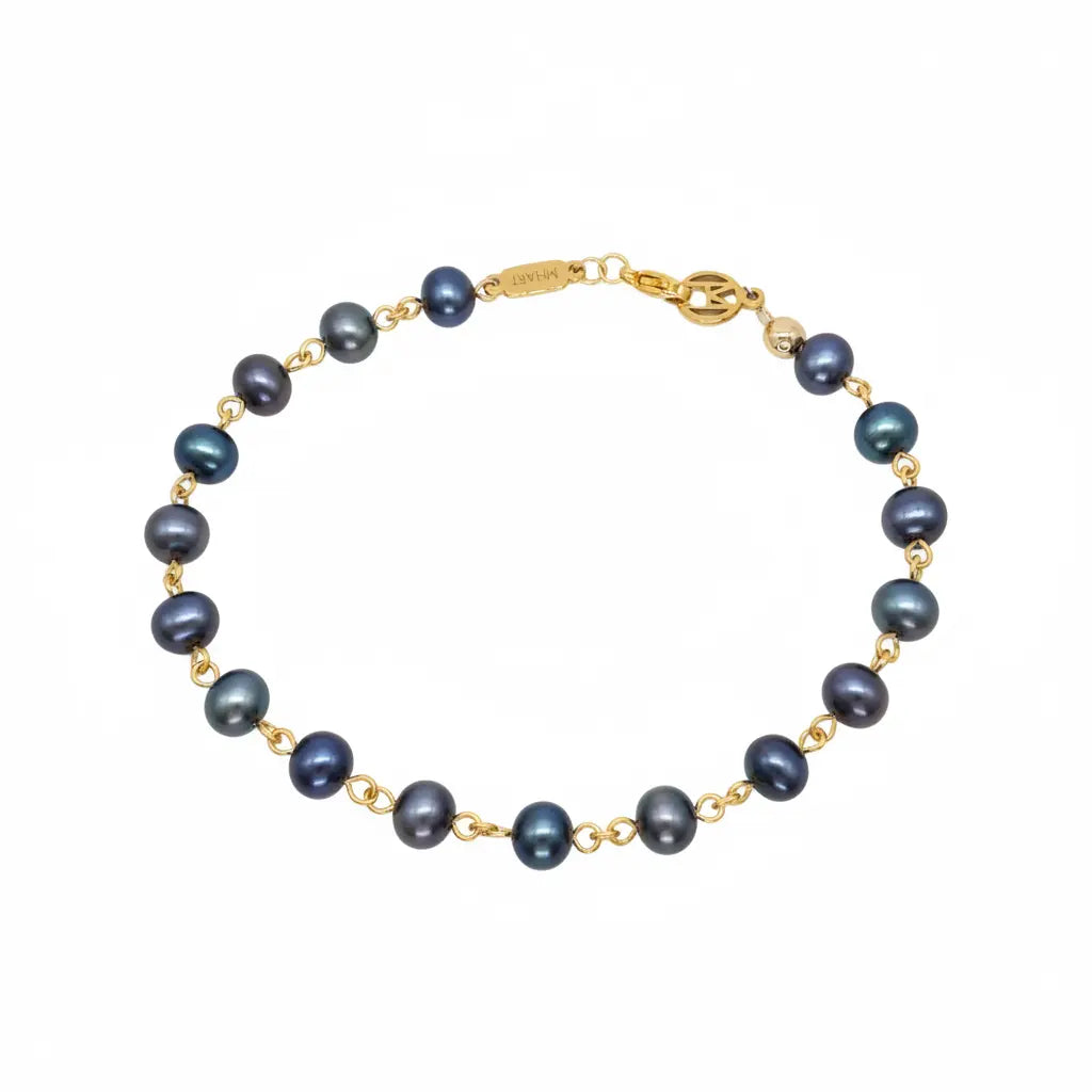 14k Gold Linked Black Pearl Bracelet