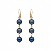 Gold Stainless Steel Triple Black Pearl Drop Earrings