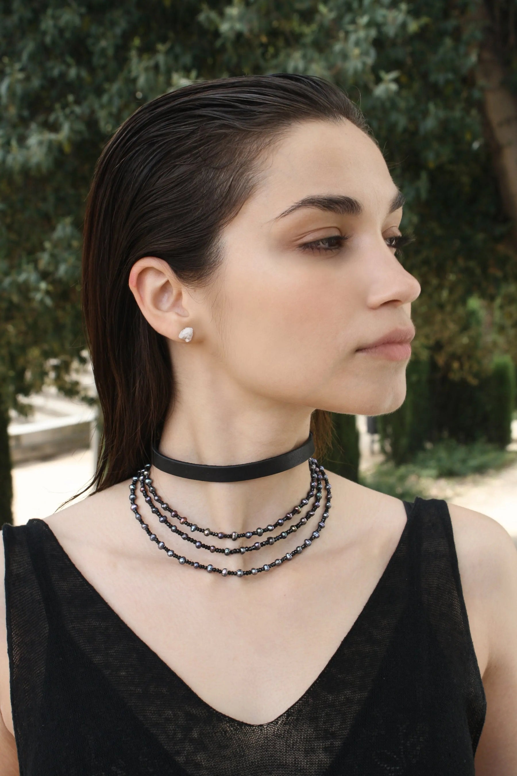 Beaded Black Pearl Necklace
