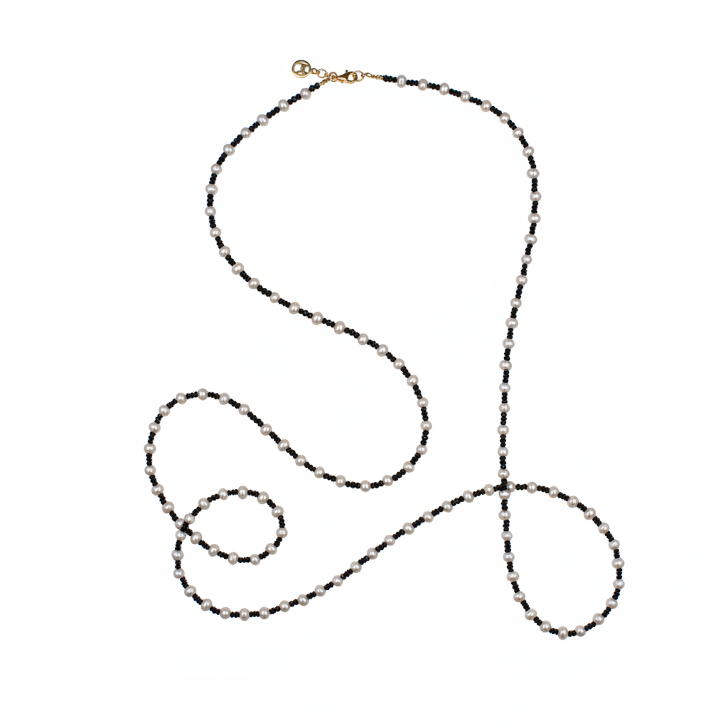 White Pearl and Black Spinel Beaded Necklace