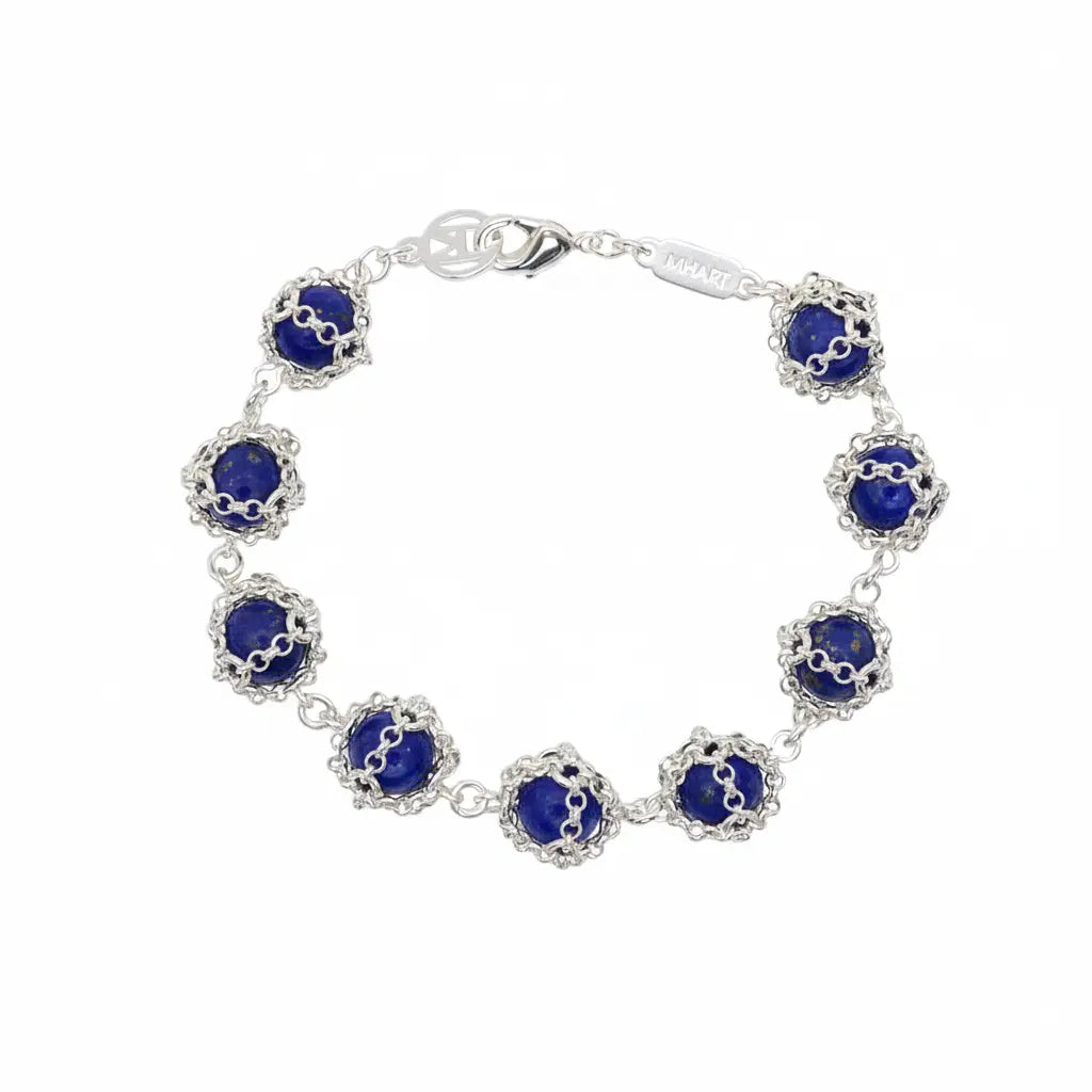 Caged Lapis Lazuli Gemstone Bracelet in Silver