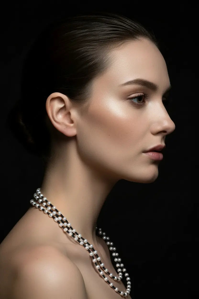 White Pearl and Black Spinel Beaded Necklace