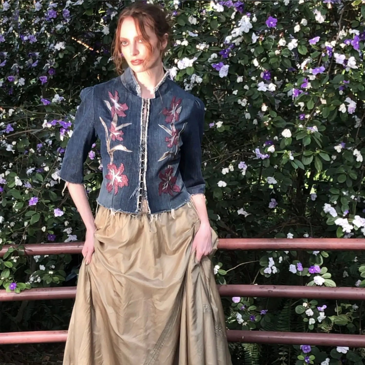Iris Jacket — Denim with Leather Appliqué