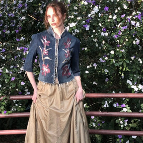 Iris Jacket — Denim with Leather Appliqué