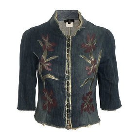 Iris Jacket — Denim with Leather Appliqué