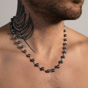 Silver Linked Black Pearl Necklace