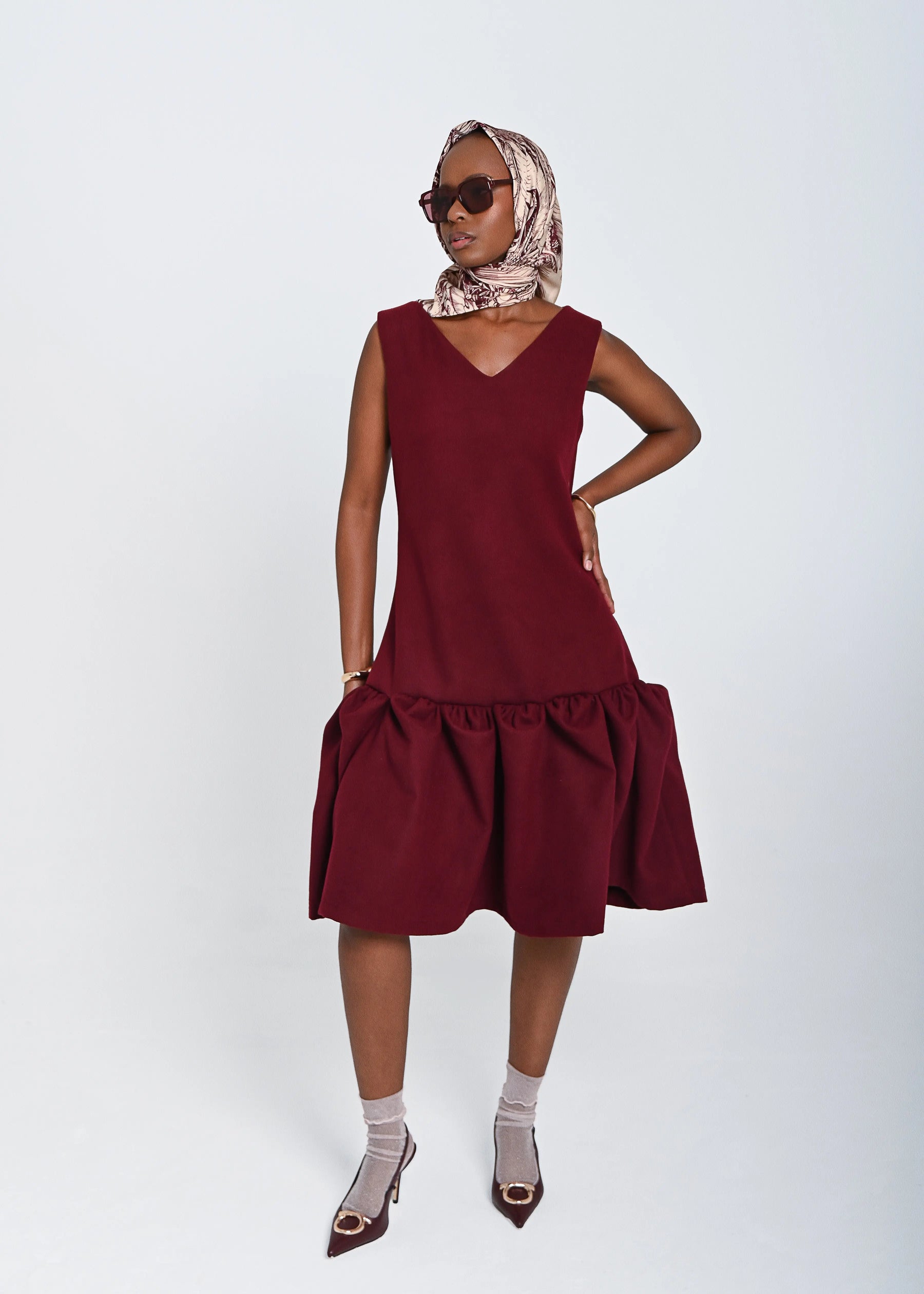 Makena Sculpted Midi Dress - Burgundy