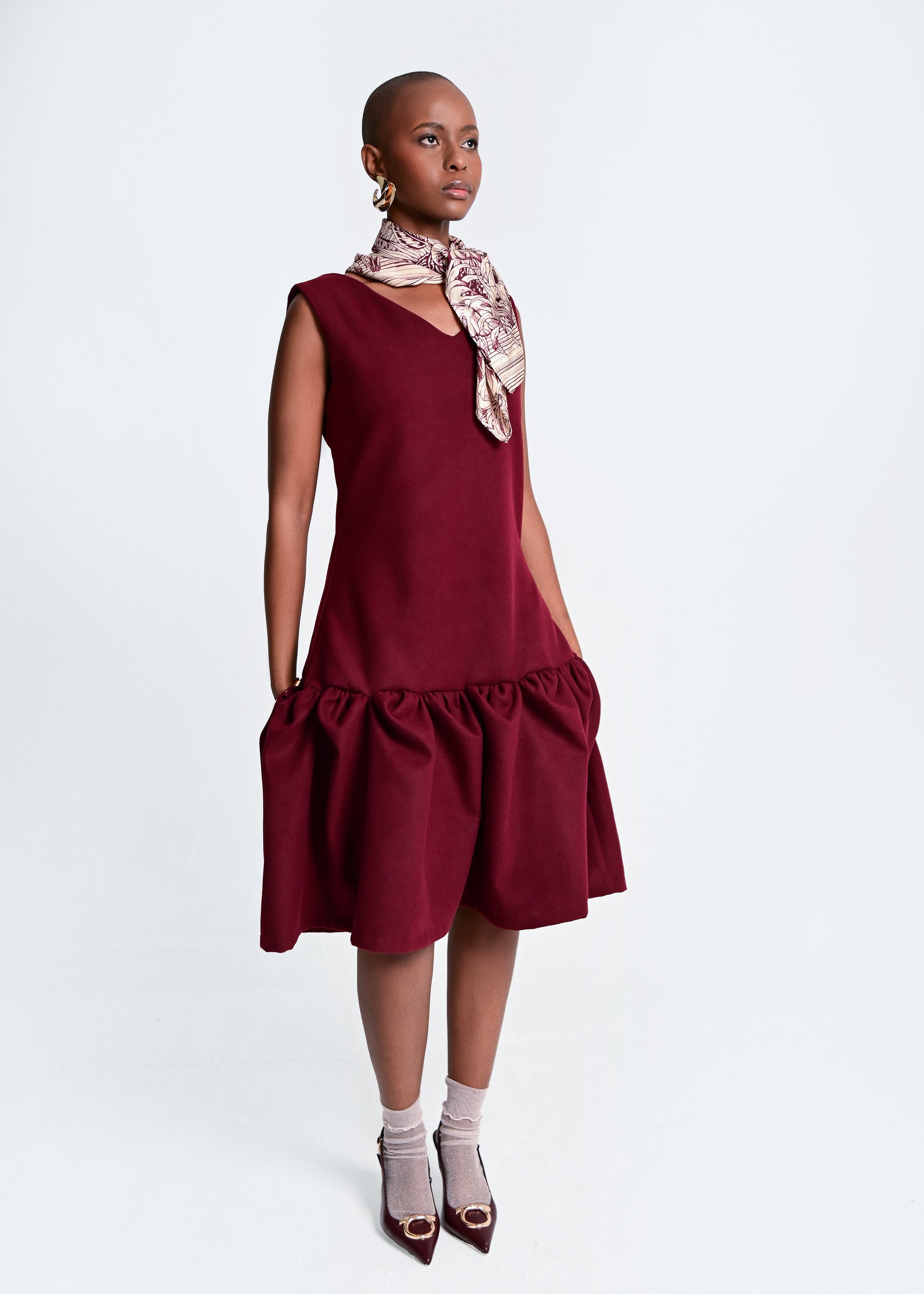 Makena Sculpted Midi Dress - Burgundy