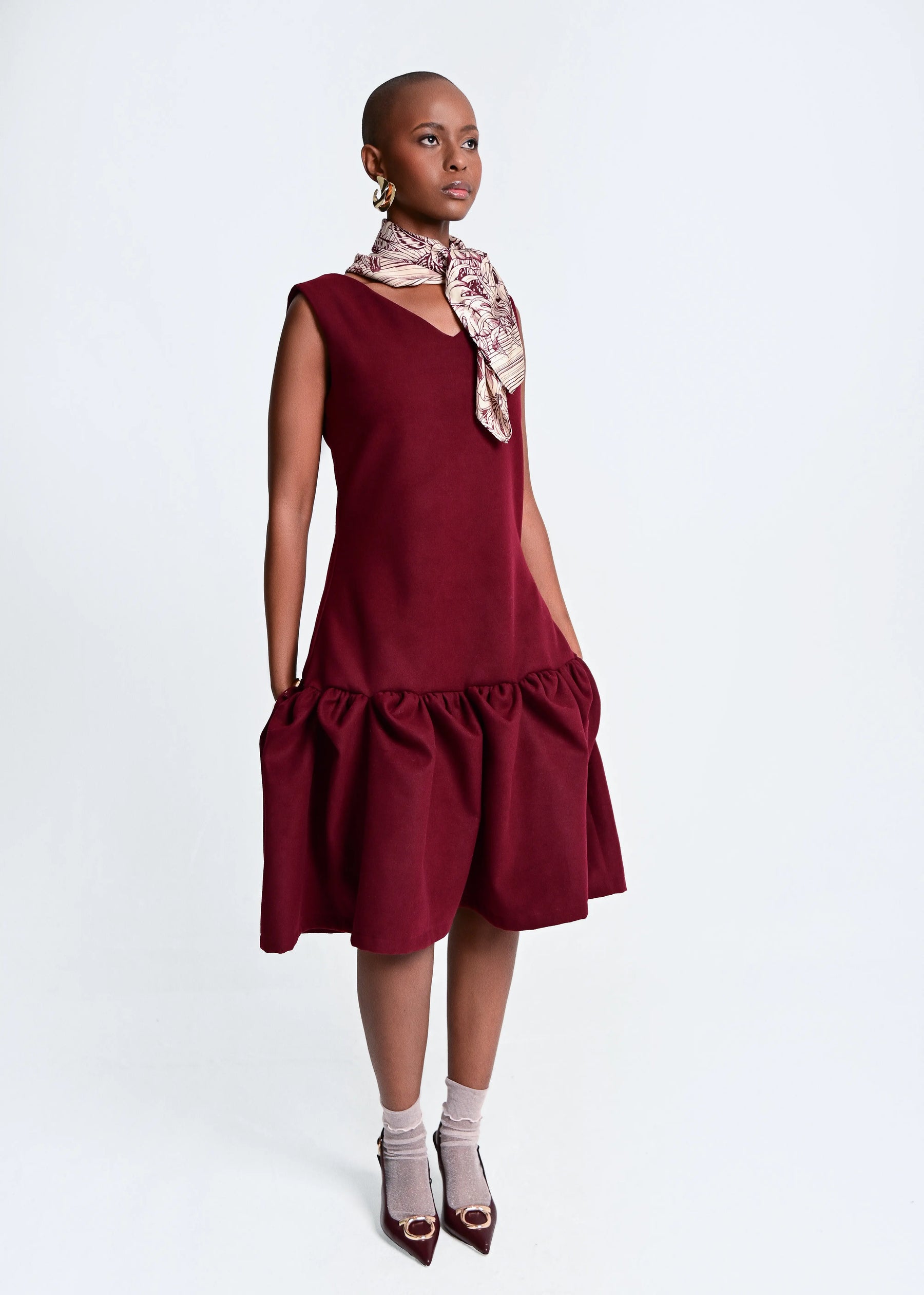 Makena Sculpted Midi Dress - Burgundy