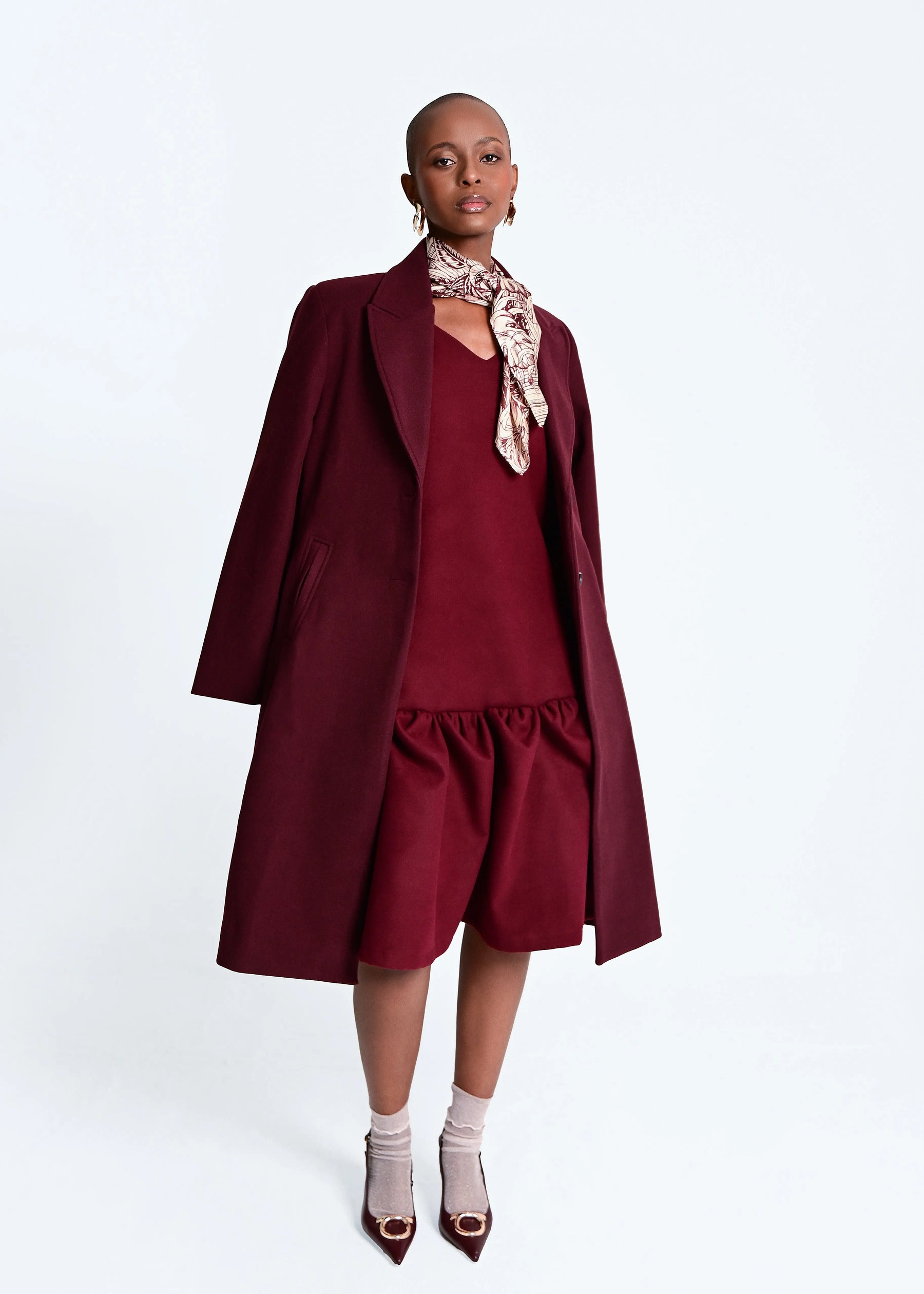 Makena Sculpted Midi Dress - Burgundy
