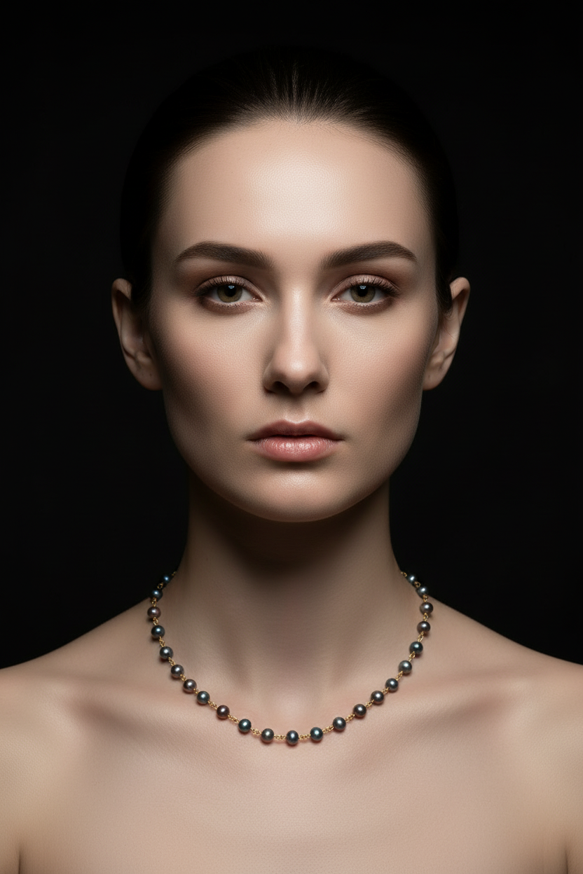 14k Gold Linked Black Pearl Necklace