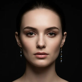 Gold Stainless Steel Asymmetrical Black Pearl Drop Earrings