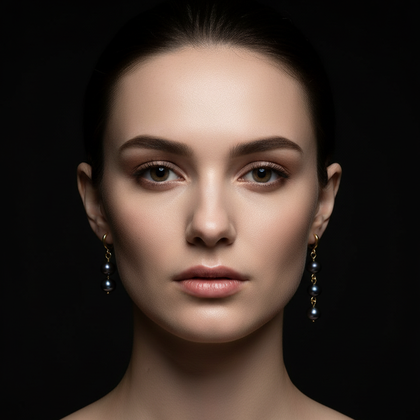 Gold Stainless Steel Asymmetrical Black Pearl Drop Earrings