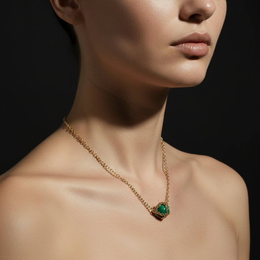Caged Malachite Pendant Necklace