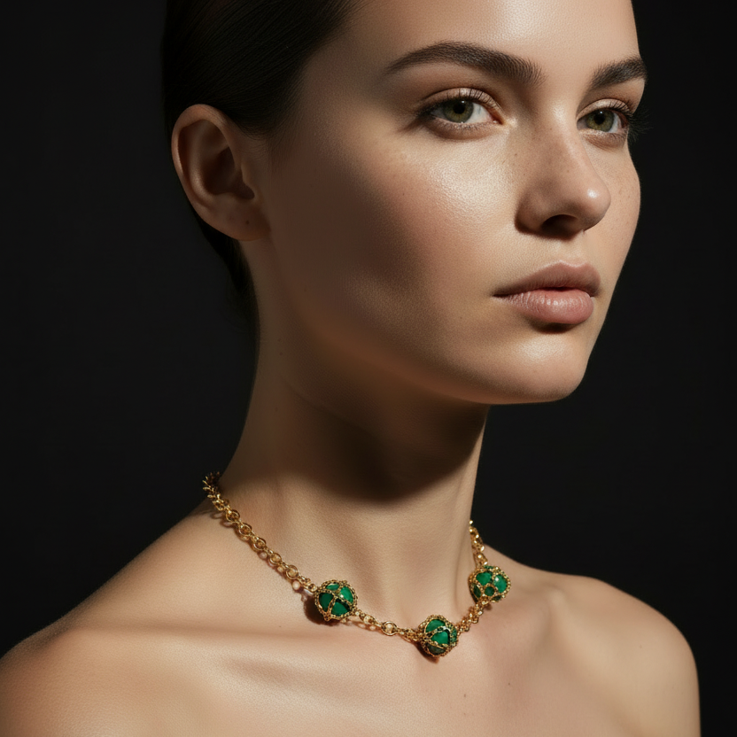 Triple Caged Malachite Necklace