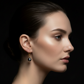 Gold Single Black Pearl Earrings