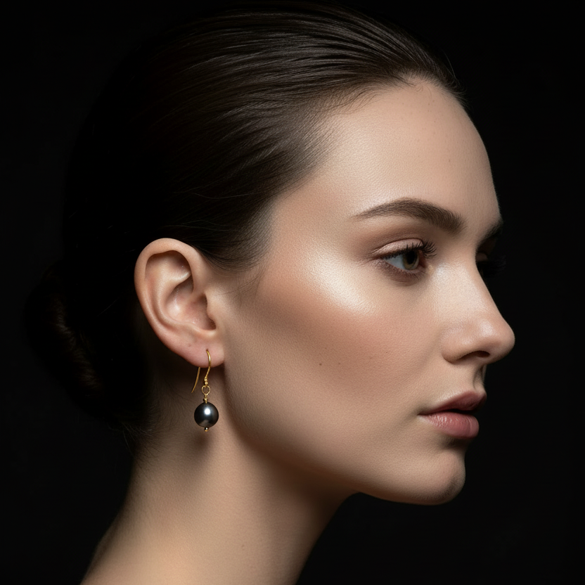 Gold Single Black Pearl Earrings