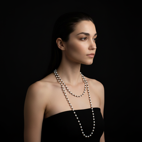 White Pearl and Black Spinel Beaded Necklace