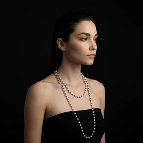 White Pearl and Black Spinel Beaded Necklace