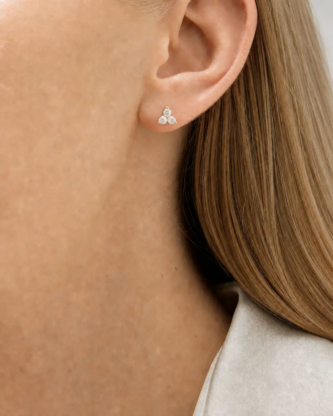 1/4 CT Lab-Grown Diamond Three-Stone Earrings in 14K Gold
