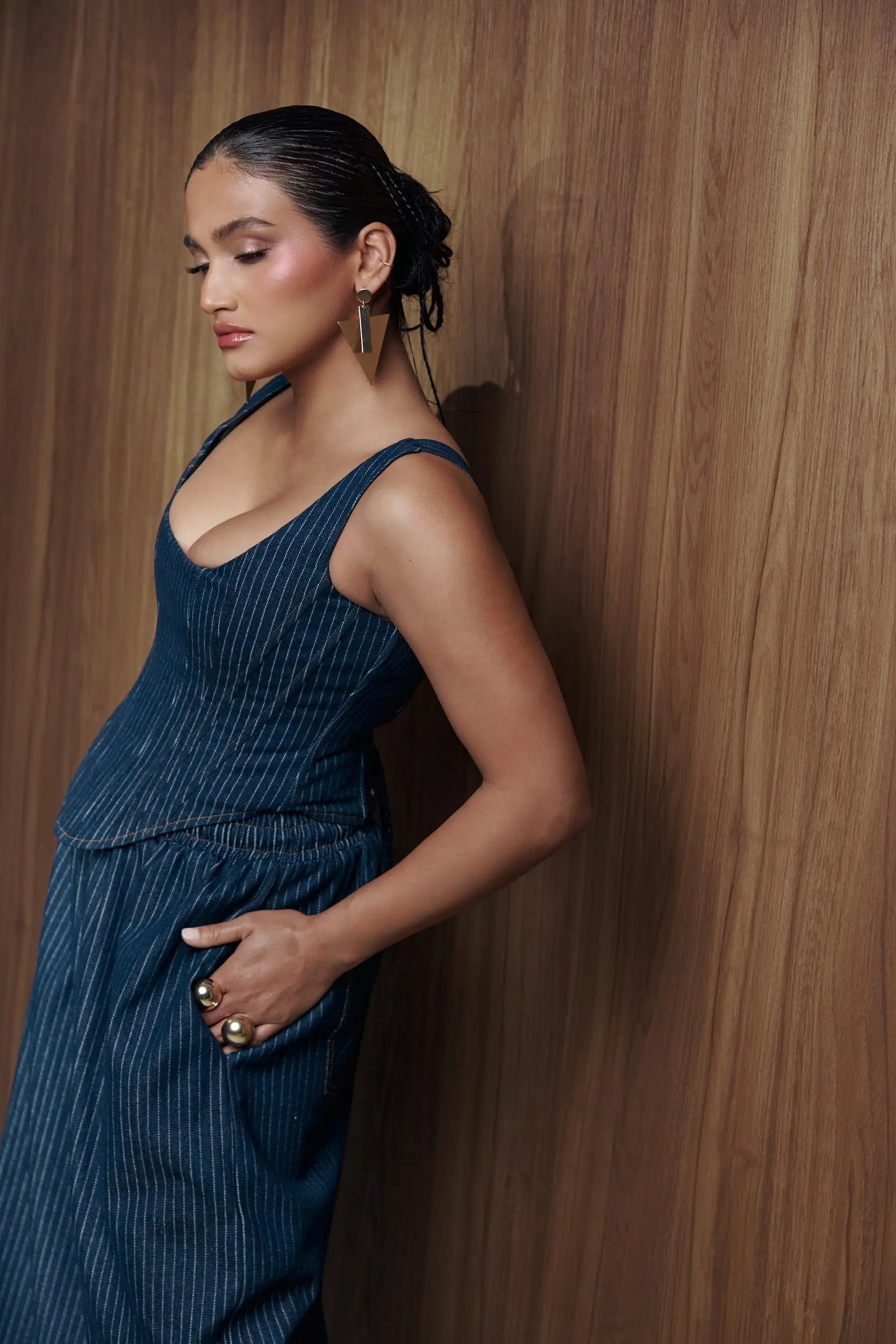 Denim Pinstripe LEAH Corset Top