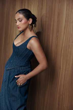 Denim Pinstripe LEAH Corset Top