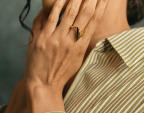 Valor V Black Onyx 18k Gold Vermeil Ring