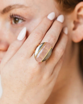 Athena Rose Quartz Gold & Rhodium Ring
