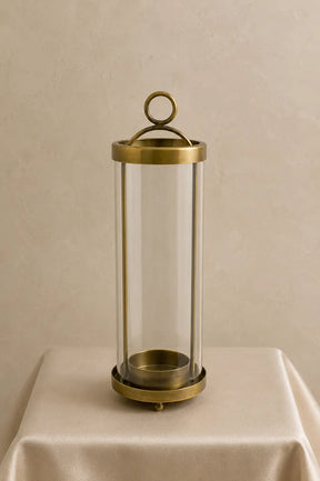 Orbit Hurricane Candle Holder — Antique Brass Finish