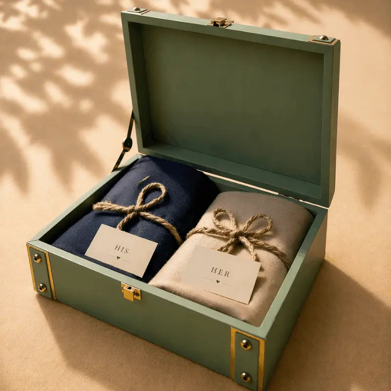 Sage Green Heritage His & Her Pashmina Blend Stole Gift Box
