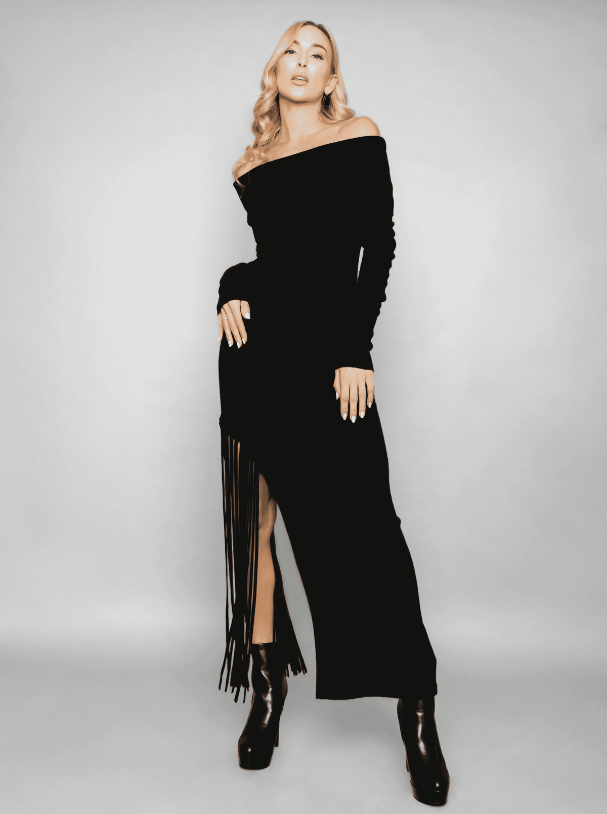 Peris Off-Shoulder Cashmere Maxi Dress