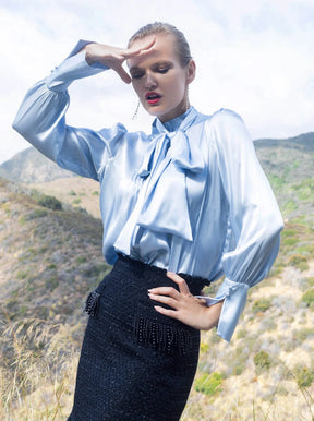 Phaius Bow Tie Silk Charmeuse Blouse