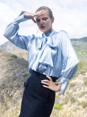 Phaius Bow Tie Silk Charmeuse Blouse